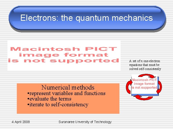 Electrons: the quantum mechanics A set of n one-electron equations that must be solved
