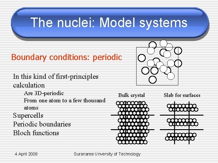 The nuclei: Model systems Boundary conditions: periodic In this kind of first-principles calculation Are