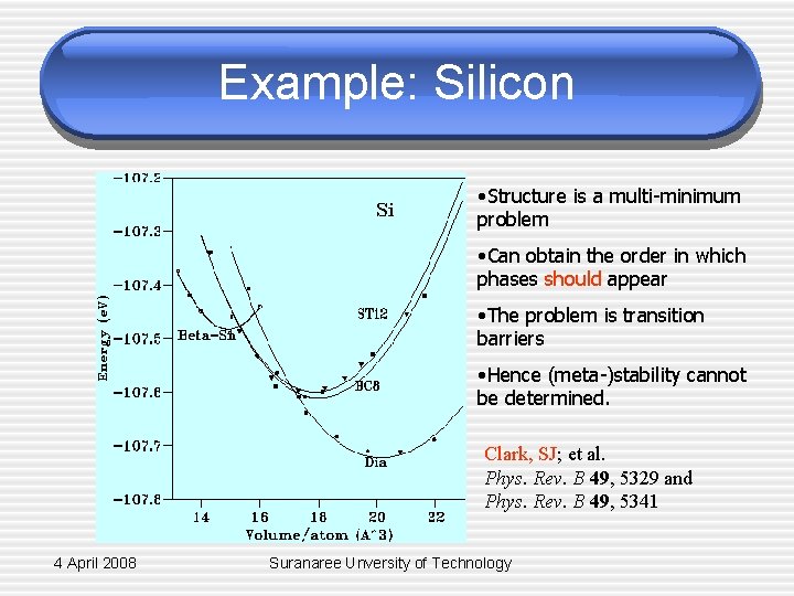 Example: Silicon • Structure is a multi-minimum problem • Can obtain the order in