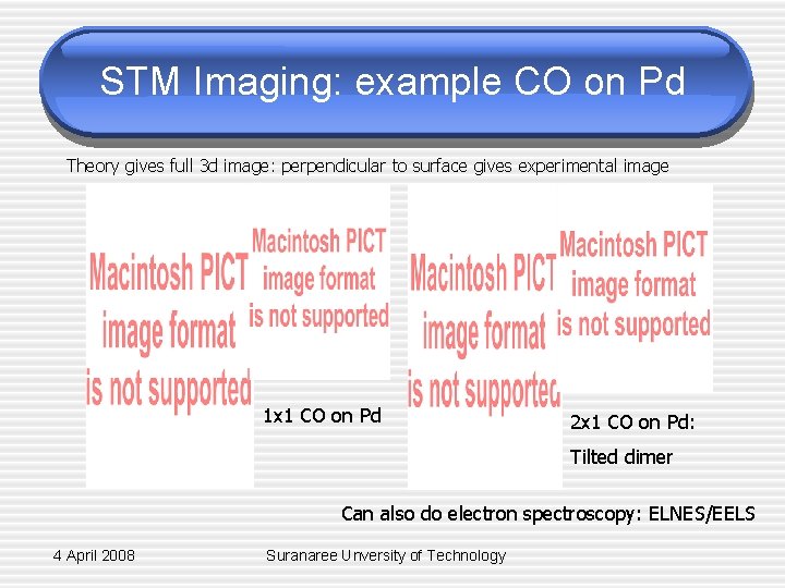 STM Imaging: example CO on Pd Theory gives full 3 d image: perpendicular to