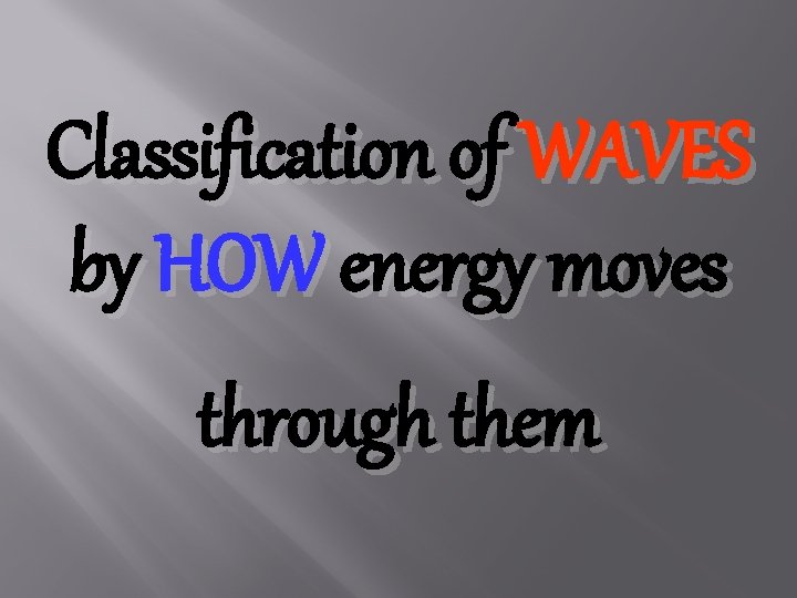 Classification of WAVES by HOW energy moves through them 