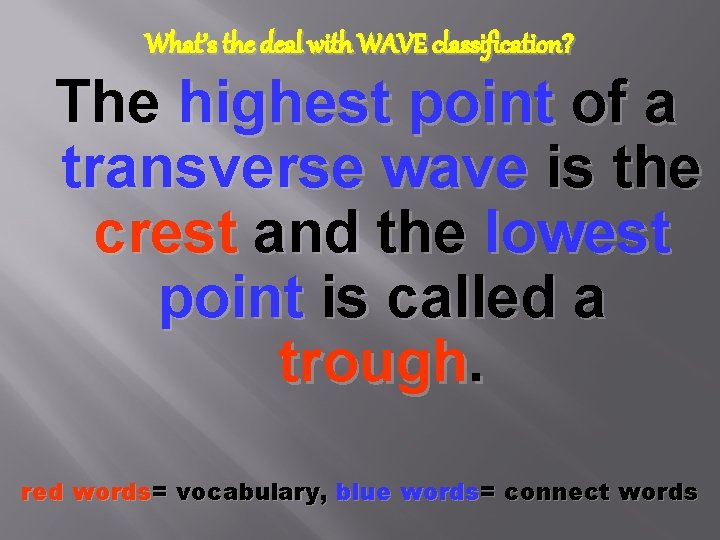 What’s the deal with WAVE classification? The highest point of a transverse wave is