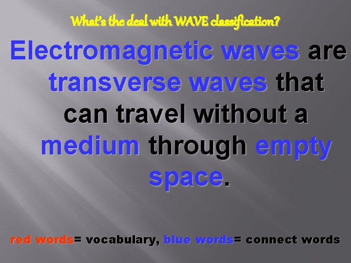 What’s the deal with WAVE classification? Electromagnetic waves are transverse waves that can travel