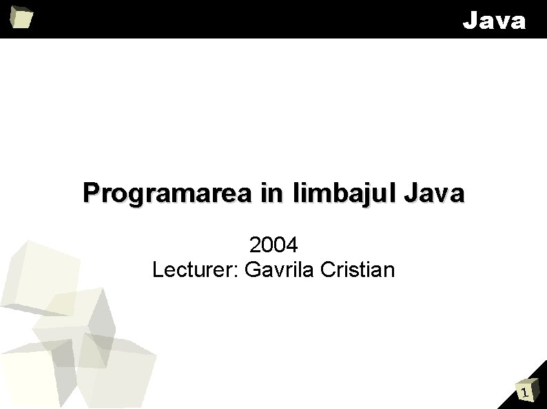 Java Programarea in limbajul Java 2004 Lecturer: Gavrila Cristian 1 