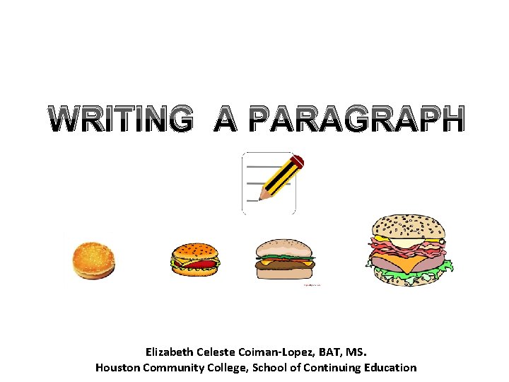 WRITING A PARAGRAPH Elizabeth Celeste Coiman-Lopez, BAT, MS. Houston Community College, School of Continuing