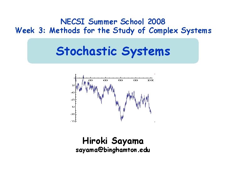 NECSI Summer School 2008 Week 3: Methods for the Study of Complex Systems Stochastic