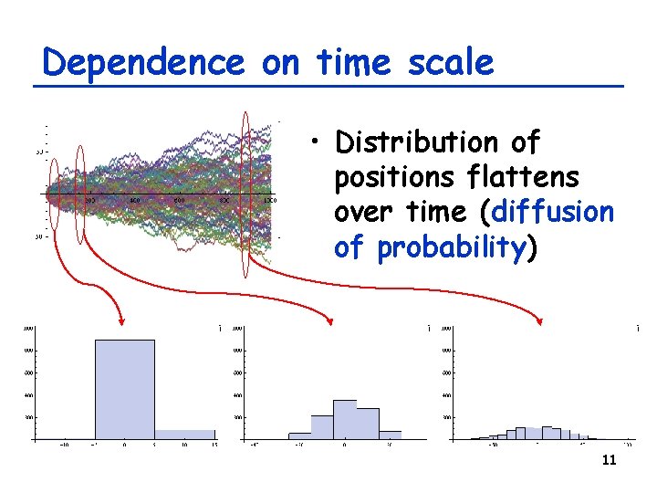 Dependence on time scale • Distribution of positions flattens over time (diffusion of probability)