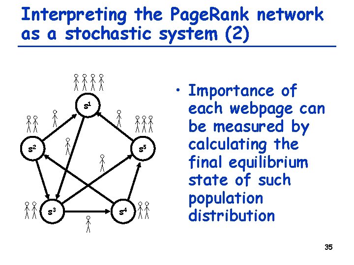 Interpreting the Page. Rank network as a stochastic system (2) s 1 s 2