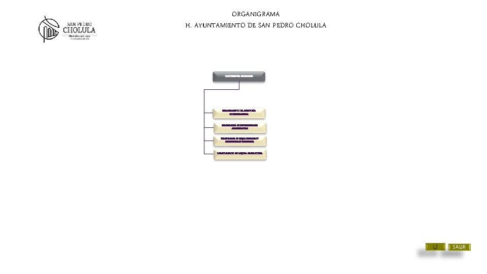 ORGANIGRAMA H. AYUNTAMIENTO DE SAN PEDRO CHOLULA CONTRALORÍA MUNICIPAL DEPARTAMENTO DE AUDITORÍA GUBERNAMENTAL DEPARTAMENTO ORGANIGRAMA H. AYUNTAMIENTO DE SAN PEDRO CHOLULA CONTRALORÍA MUNICIPAL DEPARTAMENTO DE AUDITORÍA GUBERNAMENTAL DEPARTAMENTO