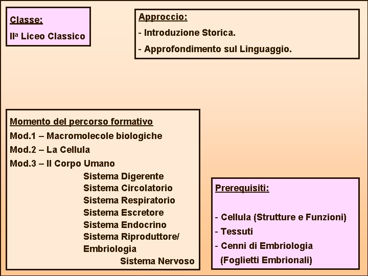 Classe: Approccio: IIa Liceo Classico - Introduzione Storica. - Approfondimento sul Linguaggio. Momento del