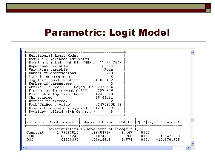 Parametric: Logit Model 