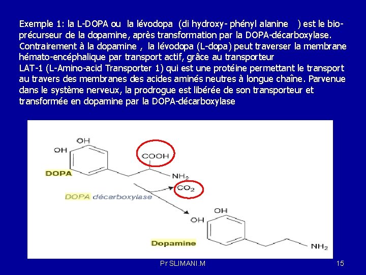 Exemple 1: la L-DOPA ou la lévodopa (di hydroxy- phényl alanine ) est le