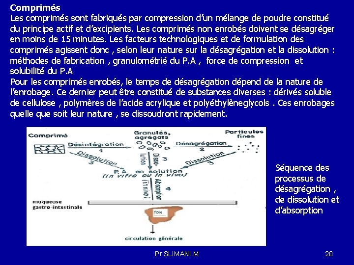 Comprimés Les comprimés sont fabriqués par compression d’un mélange de poudre constitué du principe