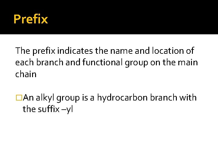 Prefix The prefix indicates the name and location of each branch and functional group