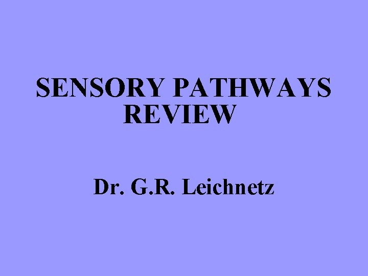 SENSORY PATHWAYS REVIEW Dr. G. R. Leichnetz 