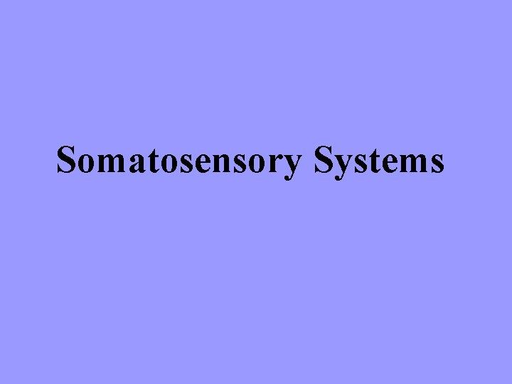 Somatosensory Systems 