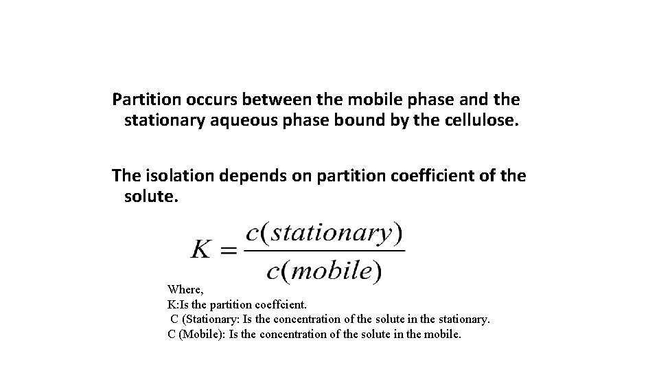 Partition occurs between the mobile phase and the stationary aqueous phase bound by the