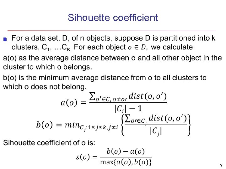 Sihouette coefficient n 94 