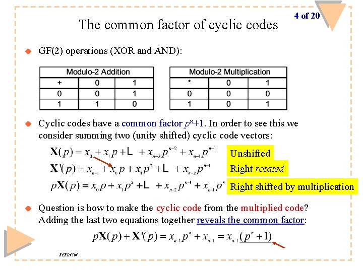 The common factor of cyclic codes 4 of 20 u GF(2) operations (XOR and