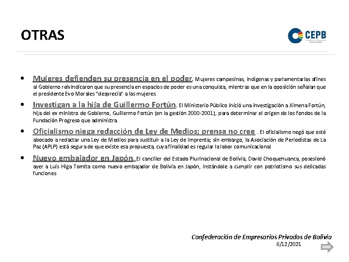 OTRAS • Mujeres defienden su presencia en el poder. Mujeres campesinas, indígenas y parlamentarias