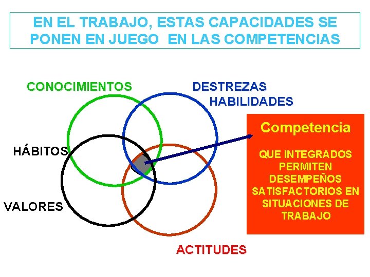 EN EL TRABAJO, ESTAS CAPACIDADES SE PONEN EN JUEGO EN LAS COMPETENCIAS CONOCIMIENTOS DESTREZAS