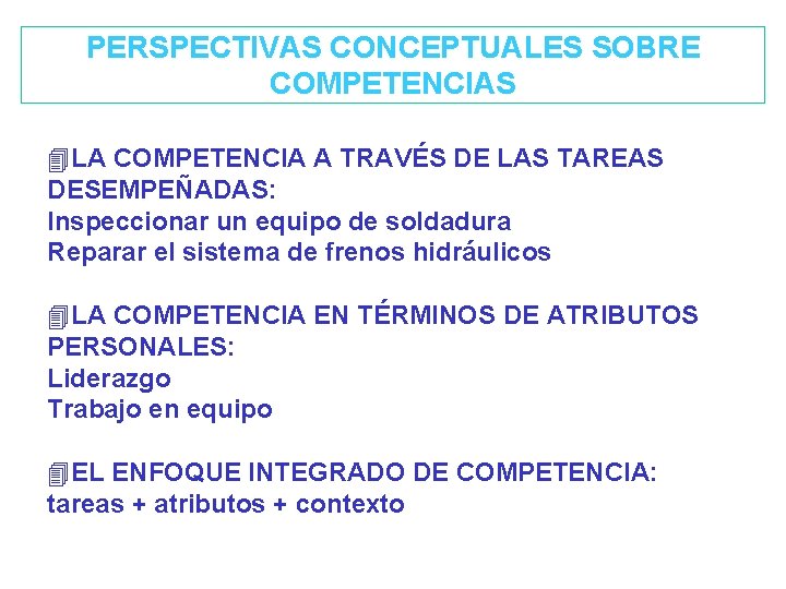 PERSPECTIVAS CONCEPTUALES SOBRE COMPETENCIAS 4 LA COMPETENCIA A TRAVÉS DE LAS TAREAS DESEMPEÑADAS: Inspeccionar