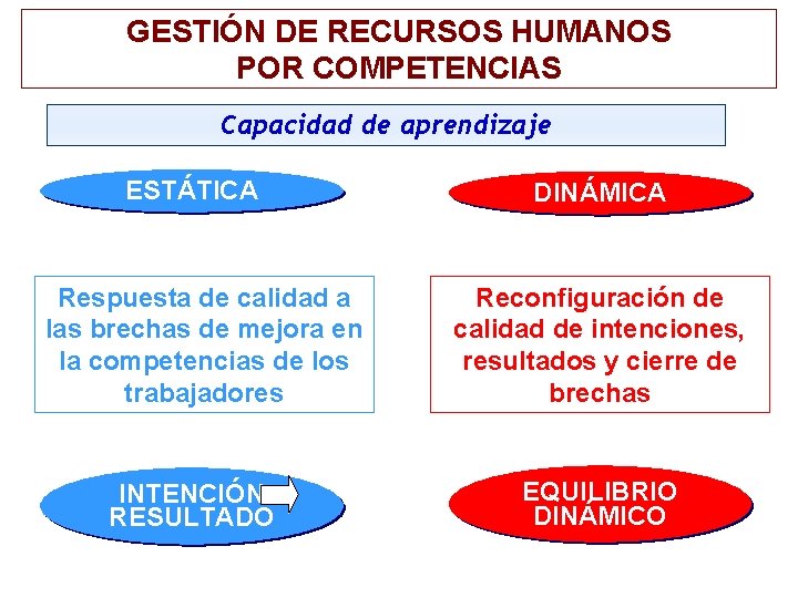 GESTIÓN DE RECURSOS HUMANOS POR COMPETENCIAS Capacidad de aprendizaje ESTÁTICA Respuesta de calidad a