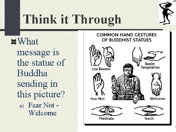 Think it Through What message is the statue of Buddha sending in this picture?