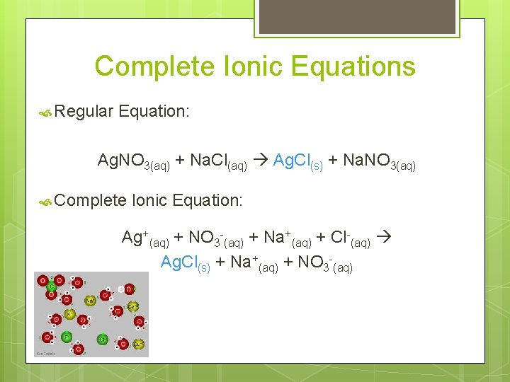 Complete Ionic Equations Regular Equation: Ag. NO 3(aq) + Na. Cl(aq) Ag. Cl(s) +