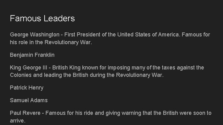 Famous Leaders George Washington - First President of the United States of America. Famous