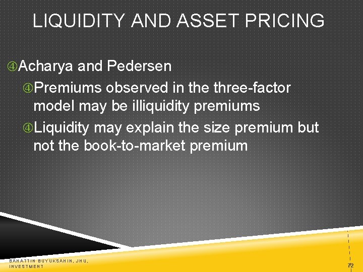 LIQUIDITY AND ASSET PRICING Acharya and Pedersen Premiums observed in the three-factor model may