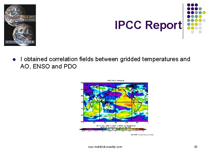 IPCC Report l I obtained correlation fields between gridded temperatures and AO, ENSO and