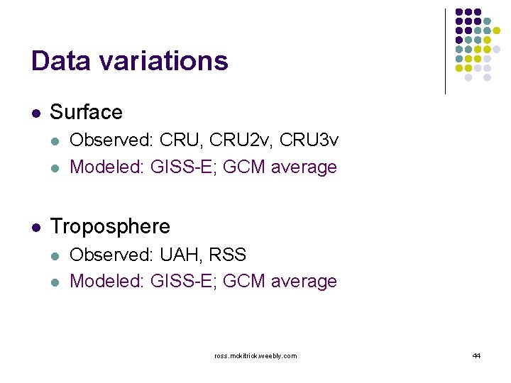 Data variations l Surface l l l Observed: CRU, CRU 2 v, CRU 3
