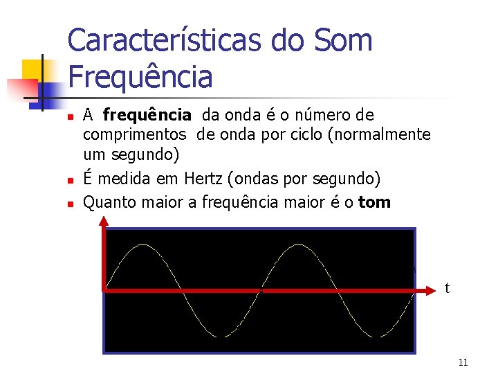 Características do Som Frequência n n n A frequência da onda é o número