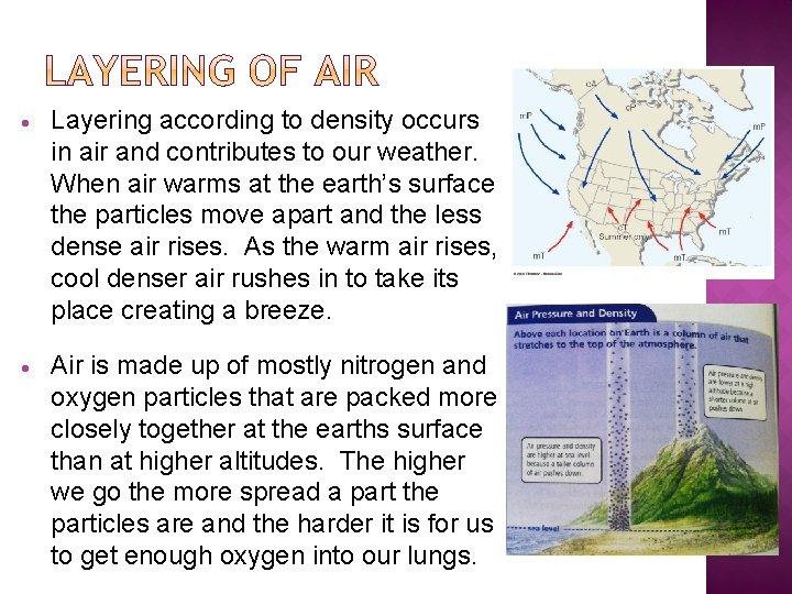  Layering according to density occurs in air and contributes to our weather. When
