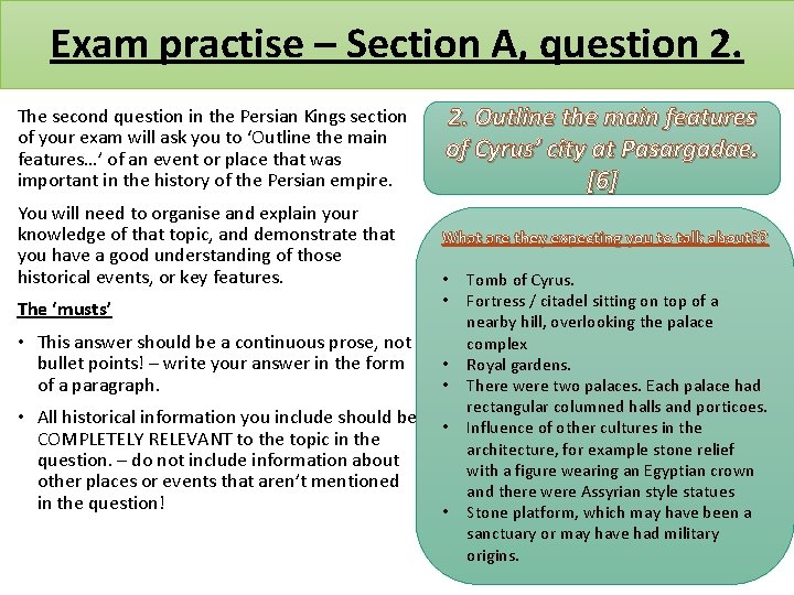 Exam practise – Section A, question 2. The second question in the Persian Kings