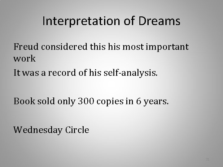 Interpretation of Dreams Freud considered this most important work It was a record of Interpretation of Dreams Freud considered this most important work It was a record of