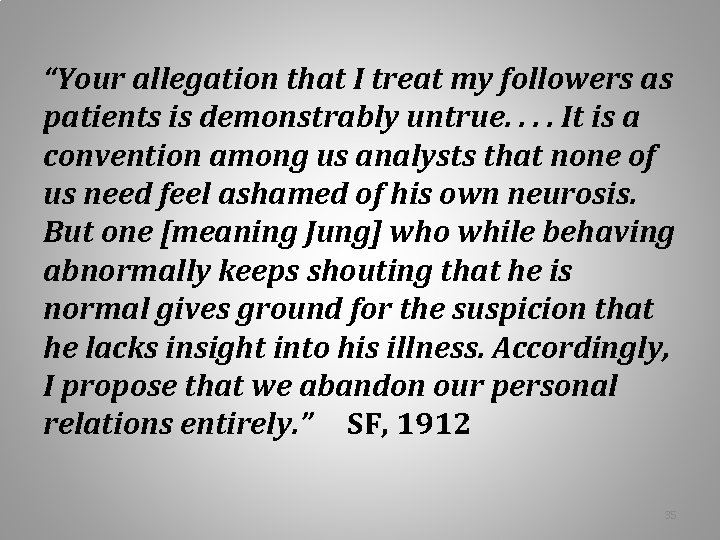 “Your allegation that I treat my followers as patients is demonstrably untrue. . It “Your allegation that I treat my followers as patients is demonstrably untrue. . It