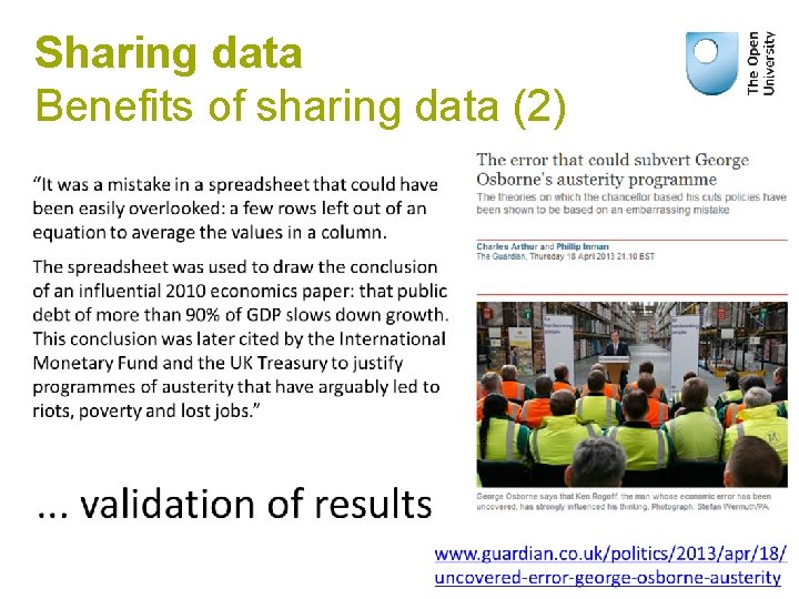 Sharing data Benefits of sharing data (2) 