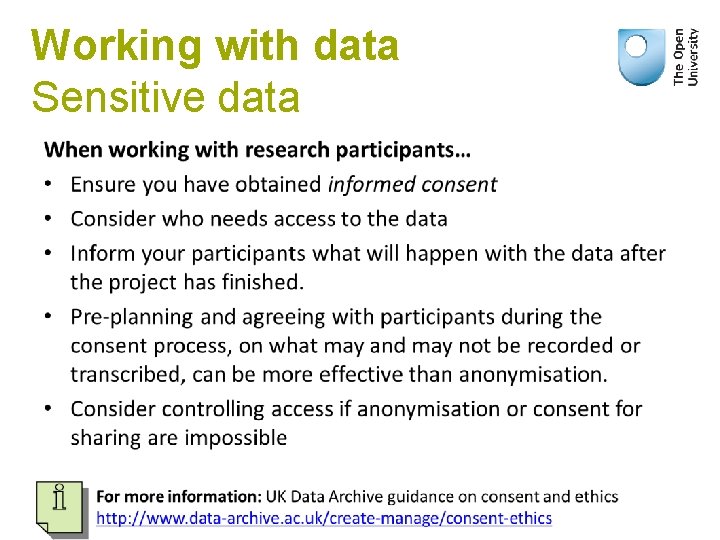 Working with data Sensitive data 