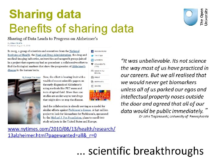 Sharing data Benefits of sharing data 