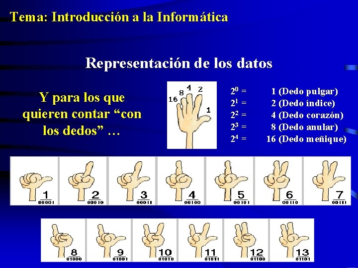 Tema: Introducción a la Informática Representación de los datos Y para los que quieren