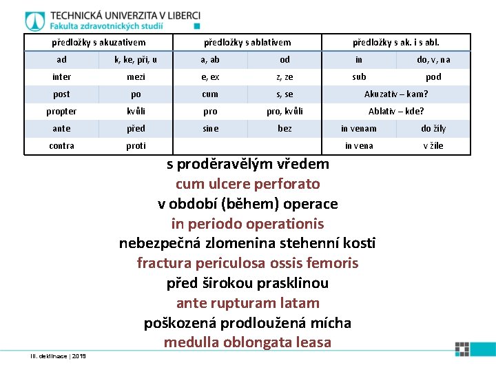 předložky s akuzativem předložky s ablativem předložky s ak. i s abl. ad k,