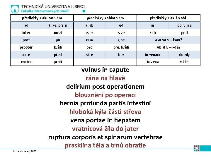 předložky s akuzativem předložky s ablativem předložky s ak. i s abl. ad k,