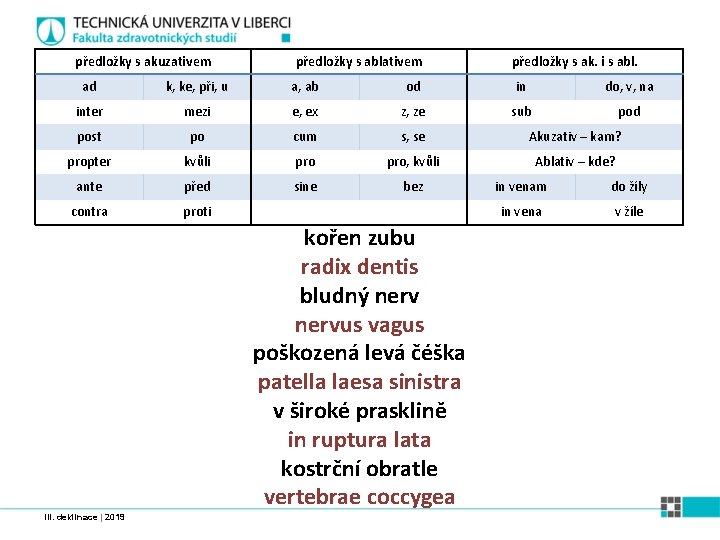 předložky s akuzativem předložky s ablativem předložky s ak. i s abl. ad k,