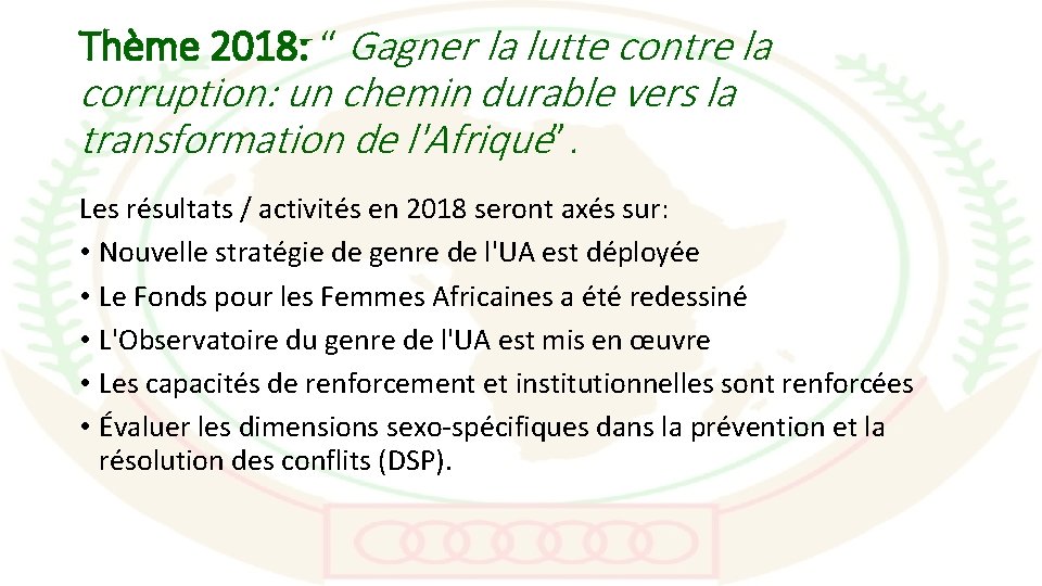 Thème 2018: “ Gagner la lutte contre la corruption: un chemin durable vers la