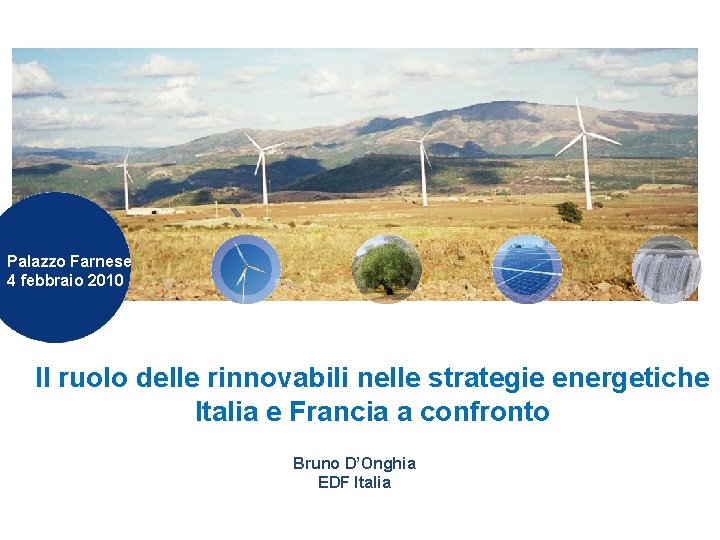 Palazzo Farnese 4 febbraio 2010 Il ruolo delle rinnovabili nelle strategie energetiche Italia e