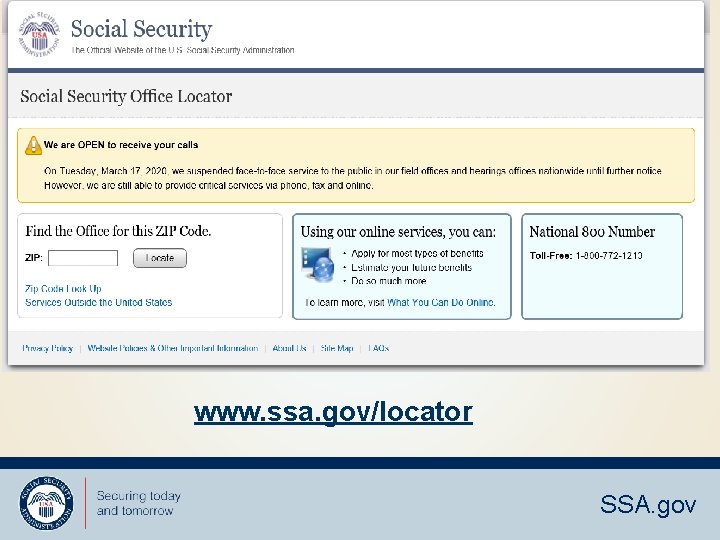 www. ssa. gov/locator SSA. gov 