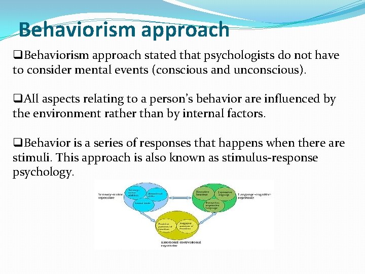 Behaviorism approach q. Behaviorism approach stated that psychologists do not have to consider mental