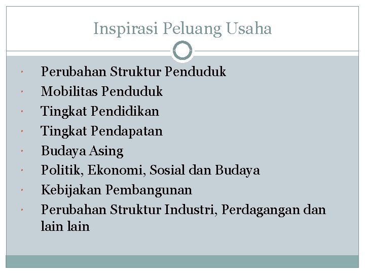 Inspirasi Peluang Usaha Perubahan Struktur Penduduk Mobilitas Penduduk Tingkat Pendidikan Tingkat Pendapatan Budaya Asing